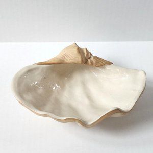 Ellen Evans Studio Pottery Sculpted Seashell Bowl Dish 7.5" W Shell Terrafirma